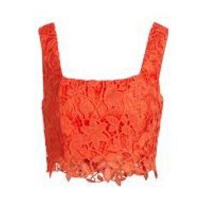 Milly Chay Summer Floral Lace Crop Top in Coral